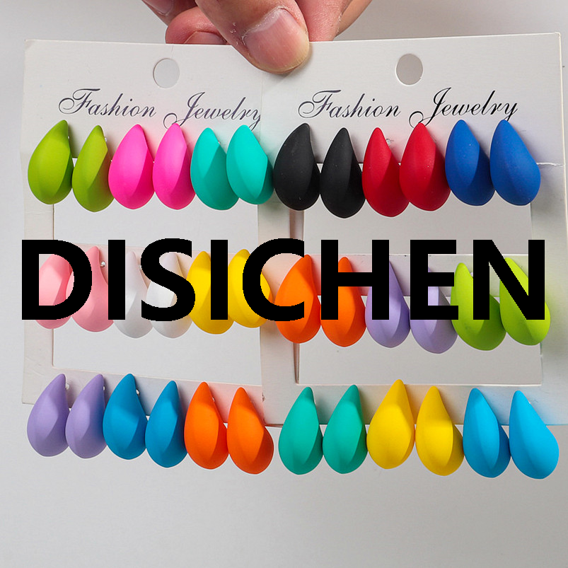 DISICHEN New 9Pair/Set Acrylic Small Chunky Waterdrop Earrings Dupes for Women Matte Colorful Dome Tear Drop Earring Hoops Trendy Jewelry High Quality