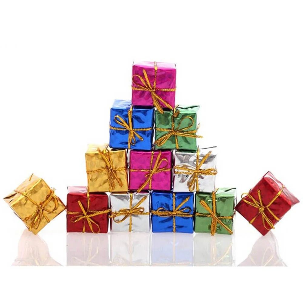 12Pcs New Year Laser Christmas Pendant Colorful Bubble Christmas Gift Bag Christmas Ornaments Mini Small Gift Box Home Decorations