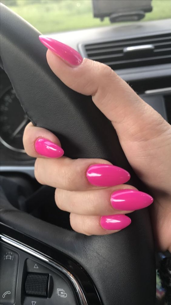 24 Pieces Almond Shape Pink Fake Nails - Reusable Almond Artificial Nail For Party Wear