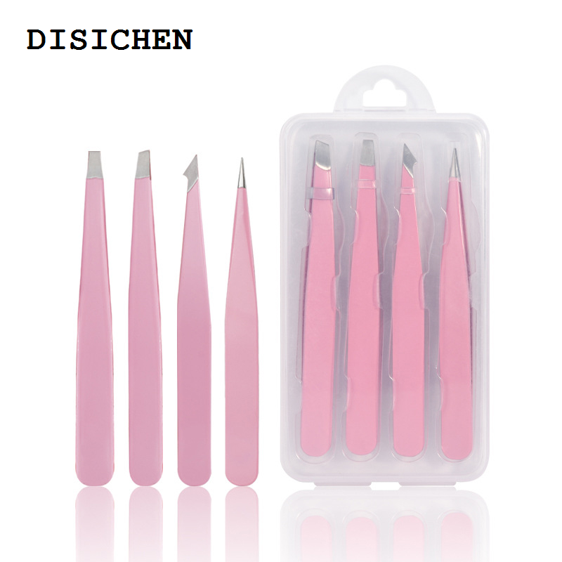 DISICHEN Fifty percent discount 2/4Pcs High-Quality Eyebrow Tweezer Hair Beauty Fine Hairs Puller Stainless Steel Slanted Brow Clips Removal Makeup Tools