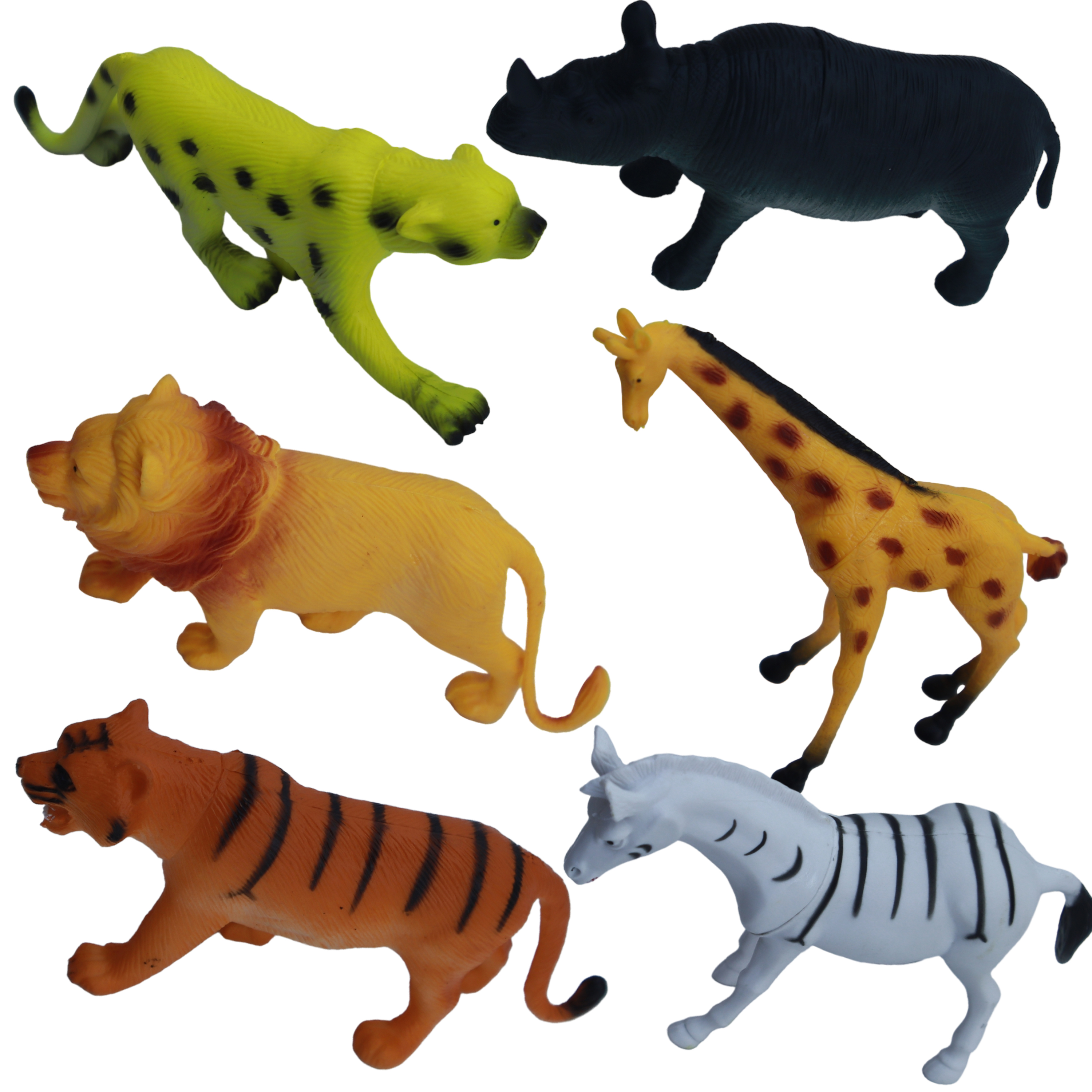 Set of 6 Wild Animals Jungle Figures Lion, Tiger, Leopard, Zebra, Rhino, Giraffe Educational Learning Toy for Baby Perfect Birthday Gift