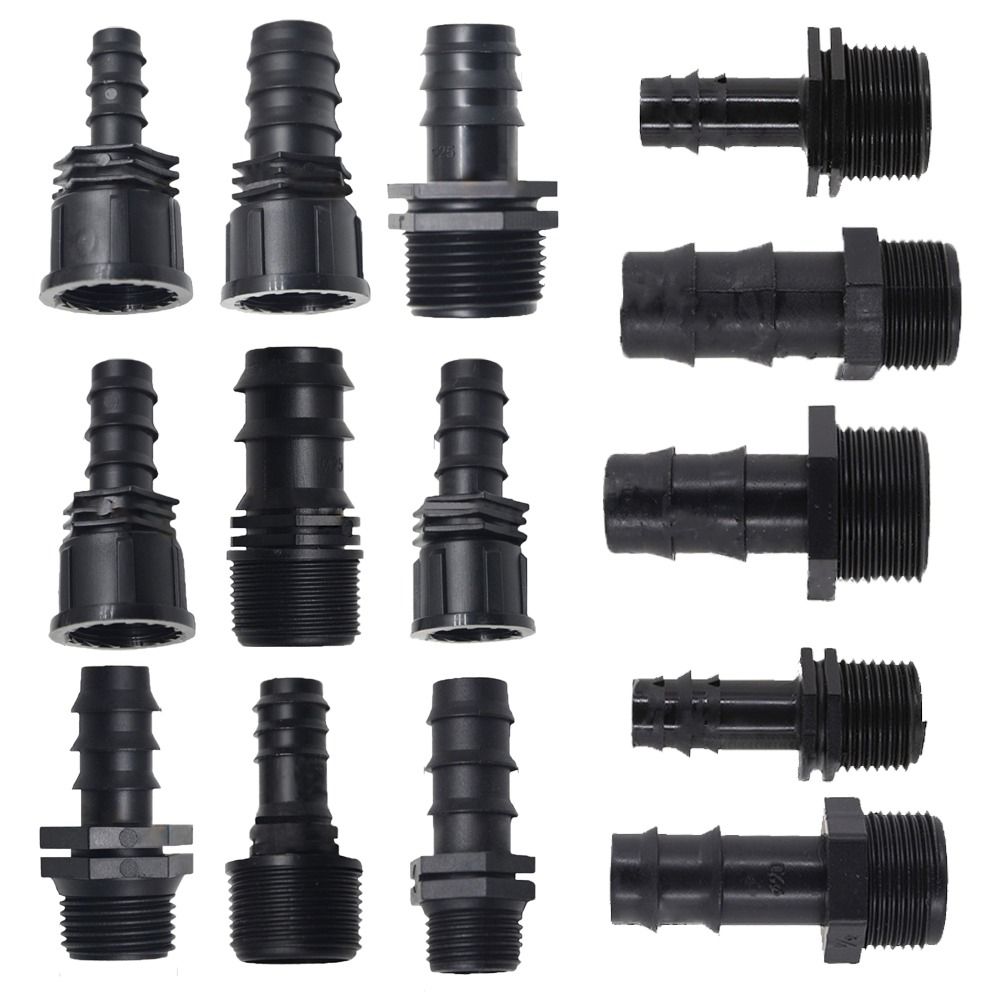 Universal Female Male Thread Garden Hose Barb Connector 16mm 20mm 25mm PE Irrigation Pipe Fitting 1/2 3/4 To 1/2 3/4 1 Inch