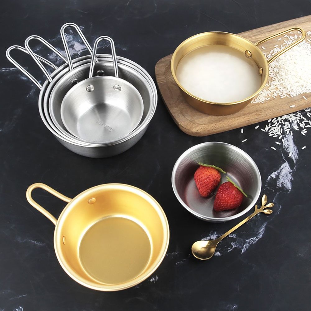 1Pcs New with Handle Stainless Steel Bowl Food Serving Korean Cuisine Rice Bowls Kitchen Tableware Gold Silver Sauce Seasoning Dish