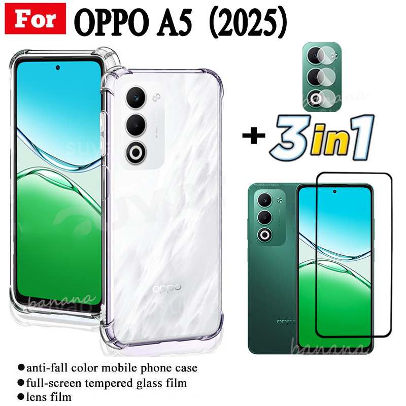 OPPO A5 Shockproof Phone Case for OPPO A5 Pro A18 A38 A3X A3 Pro Anti Spy Privacy Full Coverage Tempered Glass Screen Protector and Lens Film
