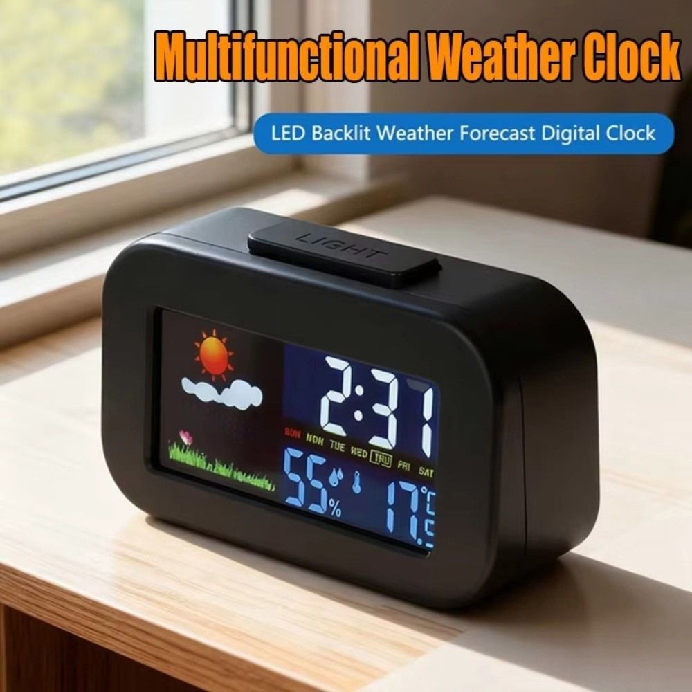 Portable Color Display Weather Station Clock Temperature Monitoring Backlit Display Temp Monitor Humidity Monitoring Digital Display Humidity Monitor Home Office