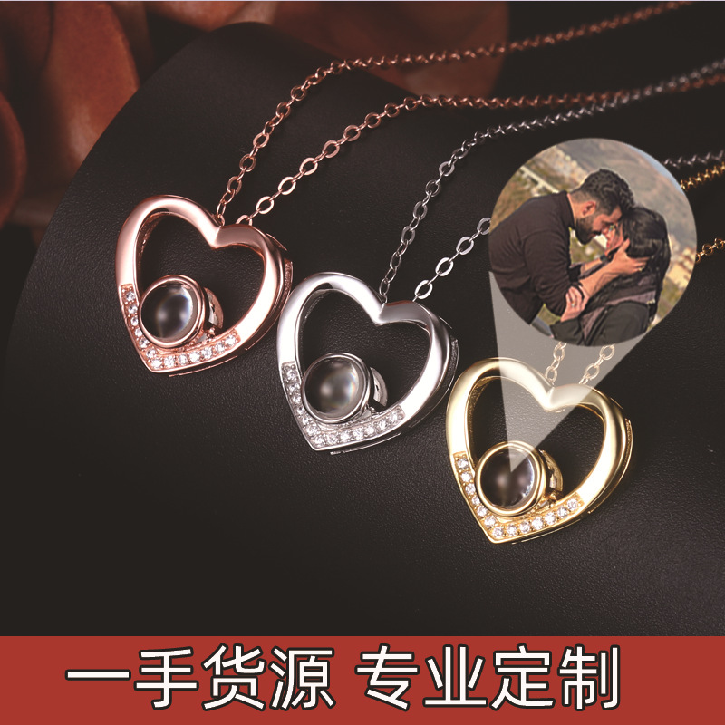 Sale】Silver 100 languages I love you key lock projection necklace color black and white text name