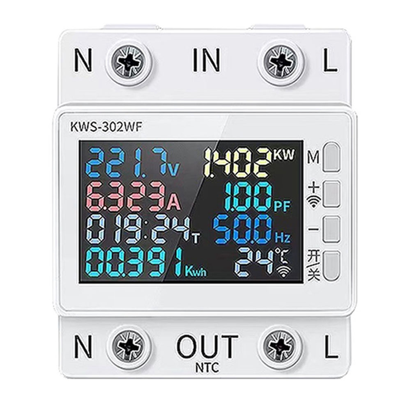 Tuya WiFi Power Meter Color Screen 2P Multifunction AC Energy Meter Mobilephone Remotely APP Control 170-300V/63A A