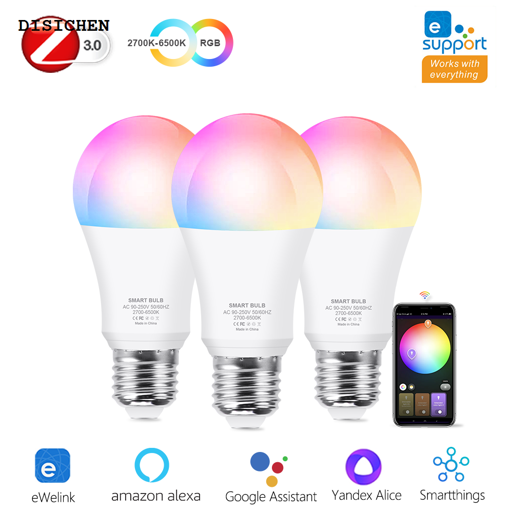 DISICHEN Original 15W 18W E27 Zigbee Smart Light Bulbs RGB E27 Led Bulb AC 90-250V Smart Home Zigbee Lamp Works With Alexa Google Home Smartthings