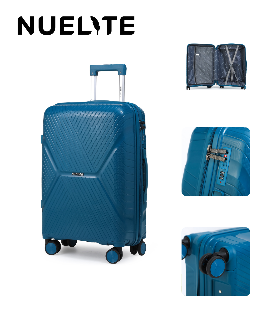 NUELITE 24-Inch Luggage BRANDENBURG | 8 Wheel Spinner Trolley Bag | Anti-Theft Zipper Integrated Lock Extra Security | Unbreakable Hard Shell Suitcase Luggage