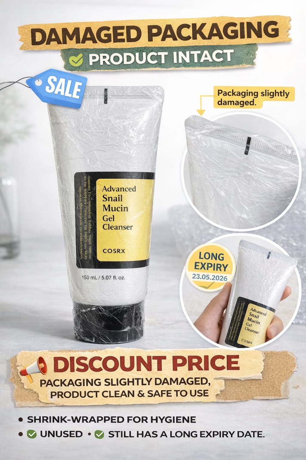 1 Piece Snail Mucin Gel Cleanser 150ml - 100% Original | New & Hygienically Shrink-Wrapped | Outer Packaging Damaged | Grab at Discount Price!