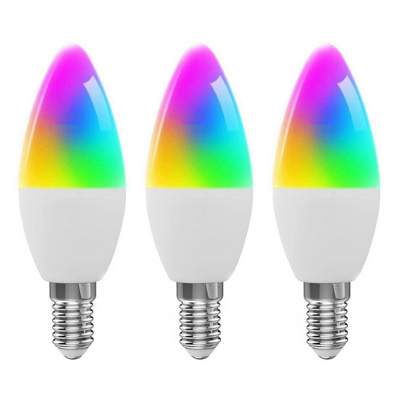 3X Tuya E14 Smart Bulb Dimmable Five-Way Spiral Candle Bulb RGB Bulb Remote Control and Voice Control 7W