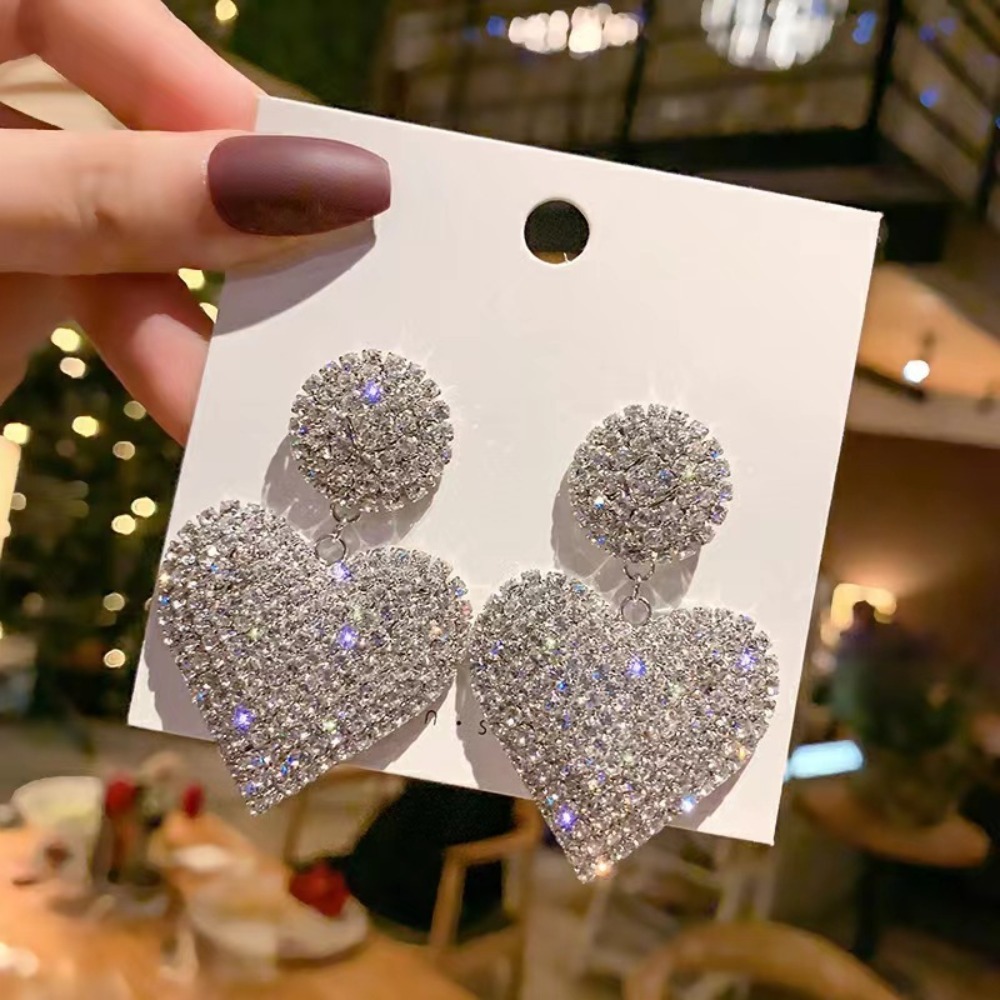 Hot Sale Full Diamond Full Diamond Heart Earring Fresh Elegant French Earrings New Trendy Design Luxury Wedding Earrings Gift