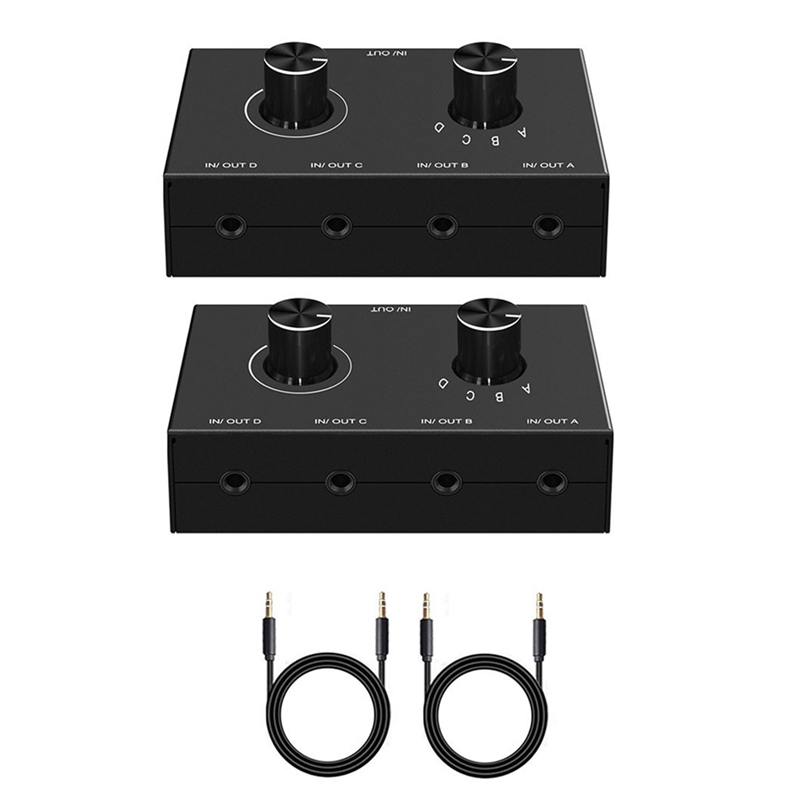 2Pcs 3.5mm HIFI 4-Way Bi-Directional Stereo Audio Switcher Featuring Mute Button-4 Inputs 1 Output for PC Headphones Speakers