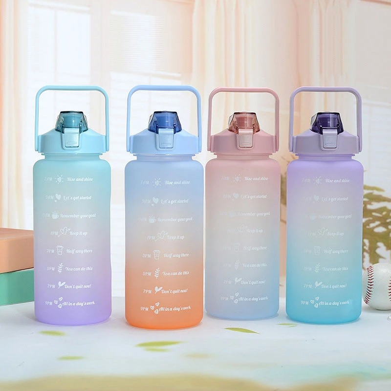 1Pcs 2L Motivational Sports Water Bottles With Times To Drink Removable Strainer Straw Sipper Leakproof