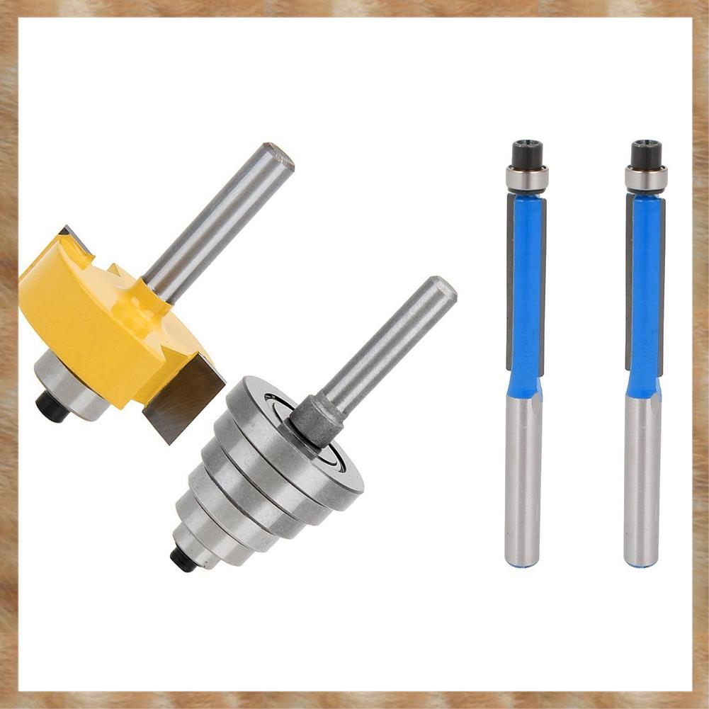 Kqueebee 1 Set 1/4 in ch Shank Rabbeting Router Bit with 6 Bearings Set & 2 Pcs 2.6 in ch Long 2 Edges Flush Trim Router Bit