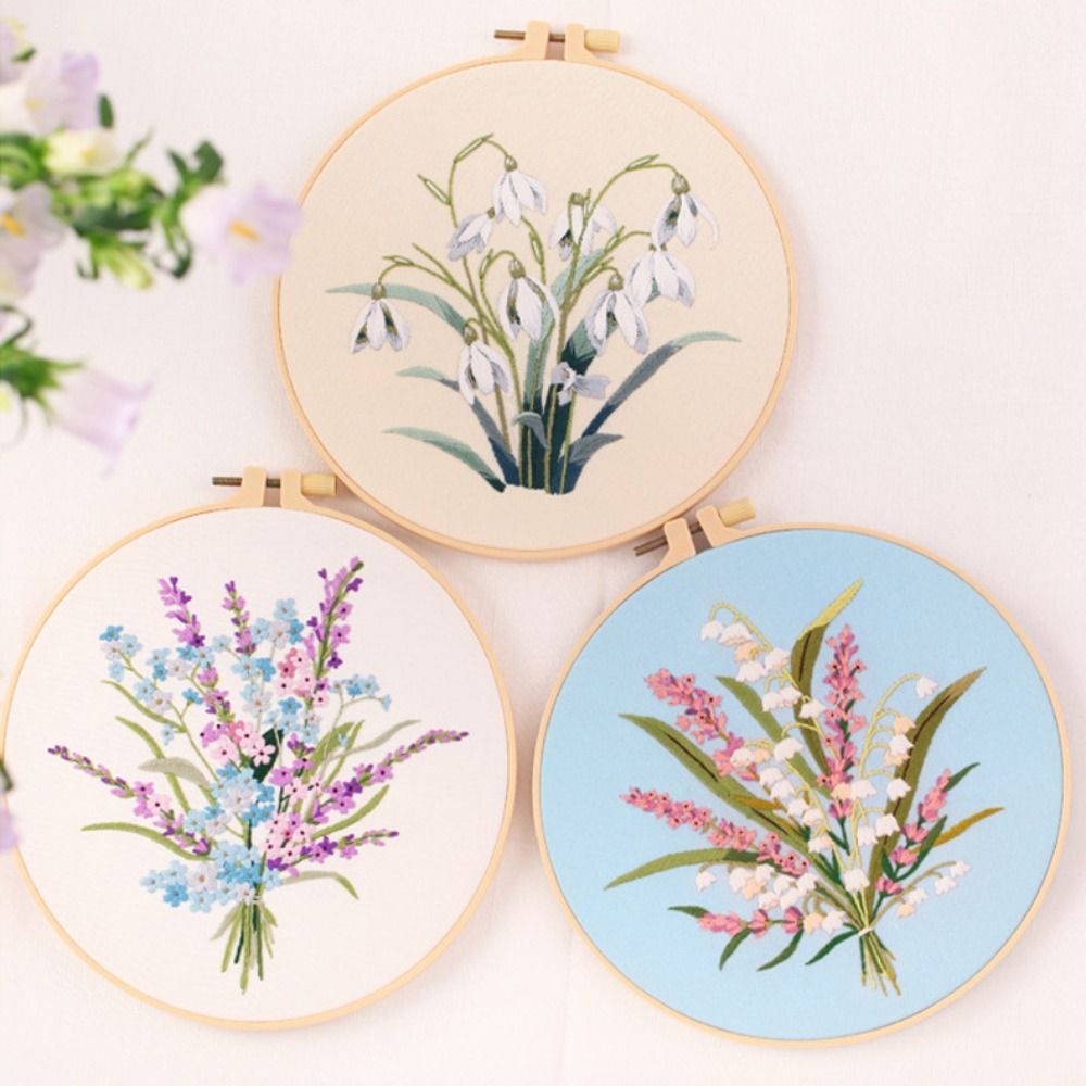 Sewing Supplies DIY Flower Embroidery Kit Colorful Handmade Stitch Set Floral Patterns Hand-stitched Embroidery Set Adults