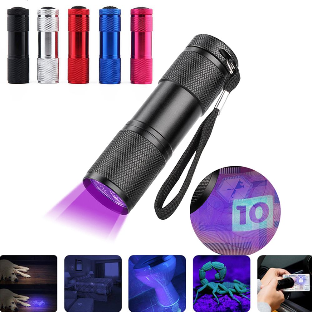 Durable 395nm Detection Light UV Torch Ultra Violet Purple Light 9 LED Flashlight