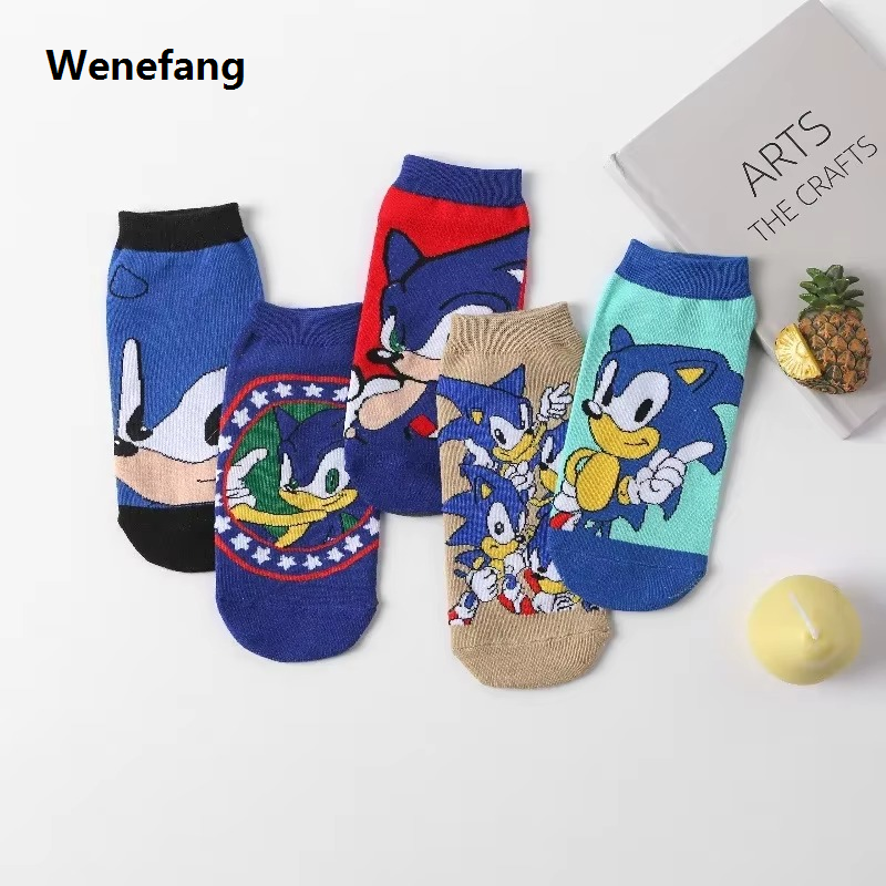Wenefang 5pcs/set Sonic The Hedgehog Anime Socks Knitted Cotton 5 -8 Years Profesional Old Children's Cartoon Cute Socks Baby Warm Apparel Gifts