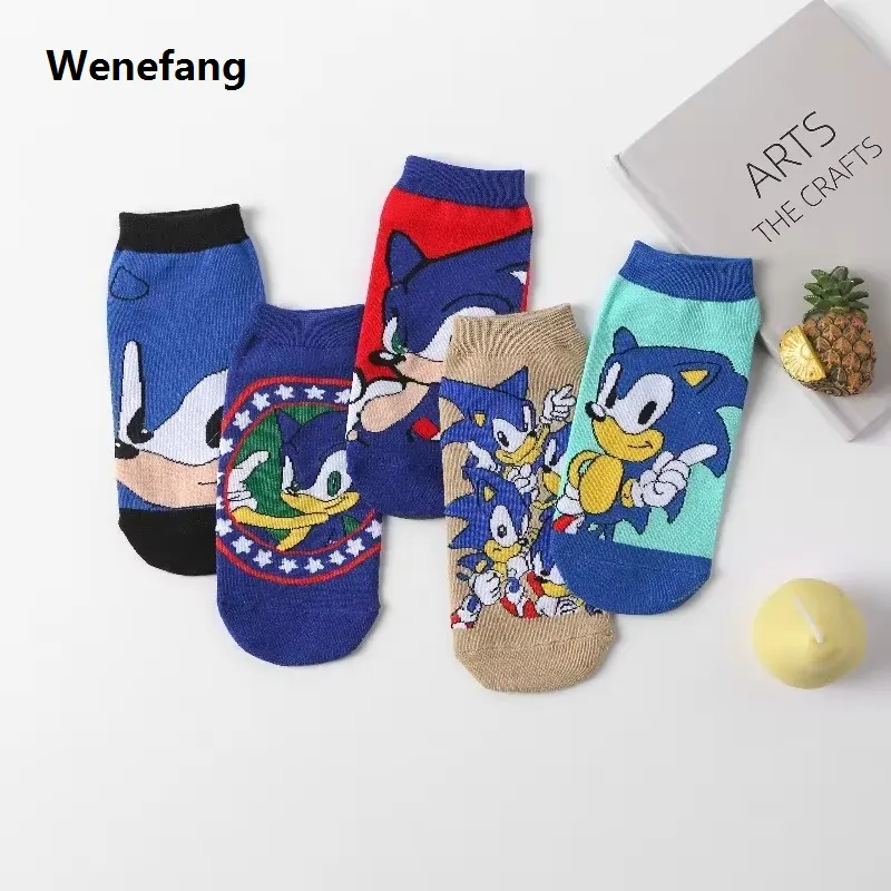 Wenefang 5pcs/set Sonic The Hedgehog Anime Socks Knitted Cotton 5 -8 Years Profesional Old Children's Cartoon Cute Socks Baby Warm Apparel Gifts