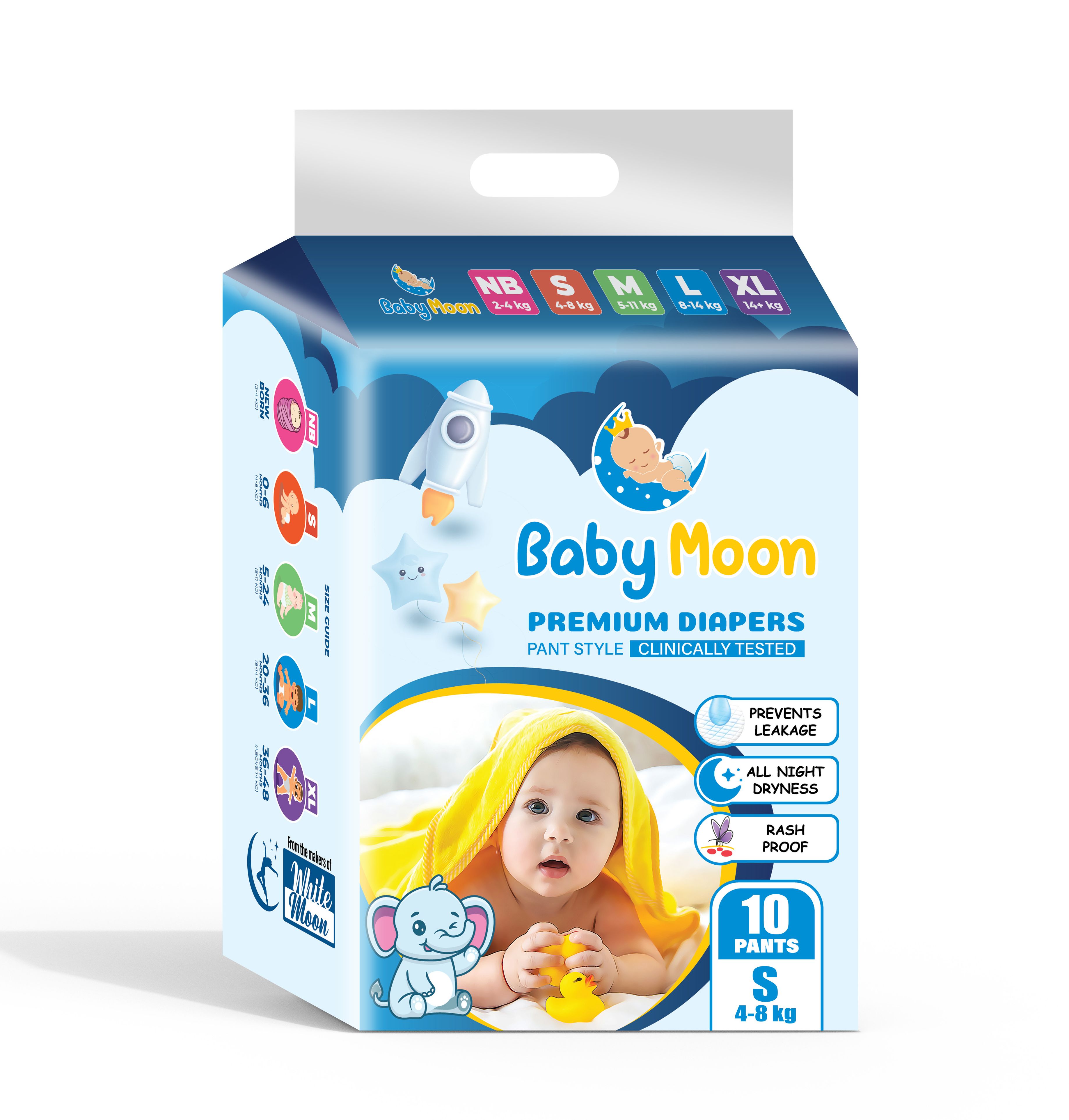 Babymoon Premium Baby Diaper Pants Small Size 10 Pcs/Pkt (Common)