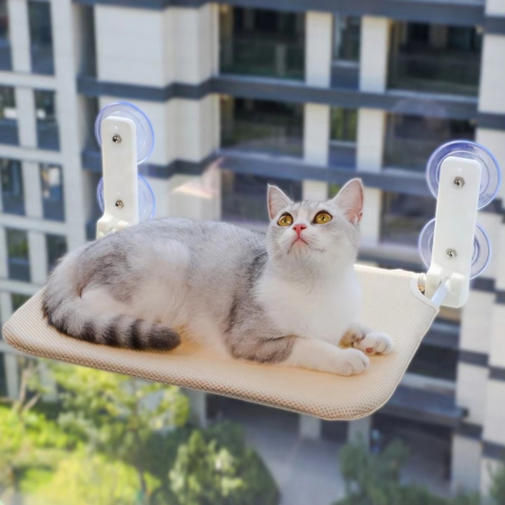 New Double Suction Cups Hanging Cat Bed Cordless Breathable Mesh Cat Bed Frame Wall Jumping Platform Pet Bed Foldable Cat Hammock Cat Supplies