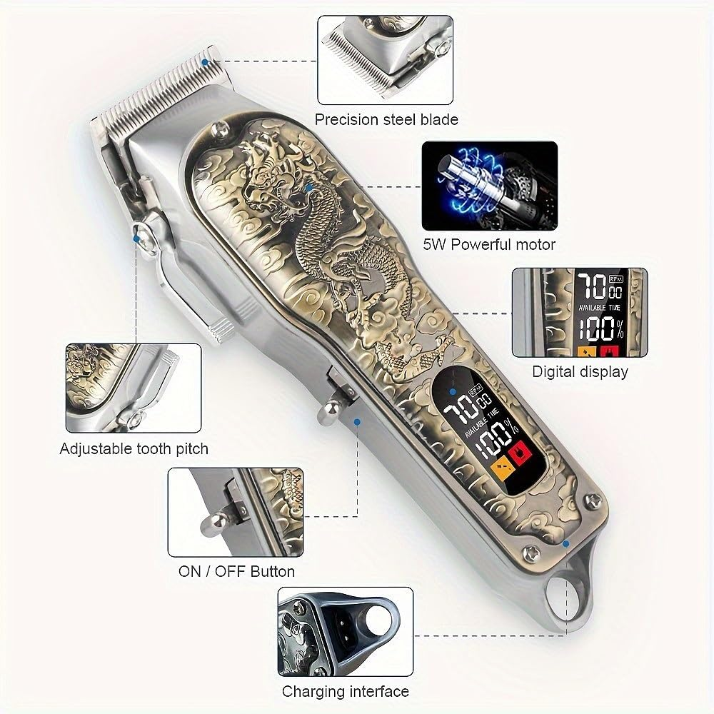 Professional Hair Clipper for Men - Cordless Electric Shaver, Beard Trimmer, Grooming Kit, Barber Stylist Tool & Mustache Cutting Set - Ideal Gift for Him (Bronze