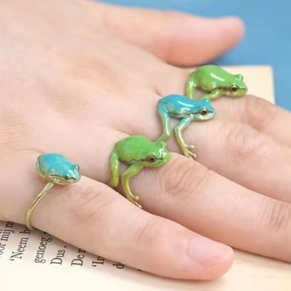 Exquisite Weird Green Frog Ring Alloy Cute Creative Frog Ring Funny Finger Ring Gift