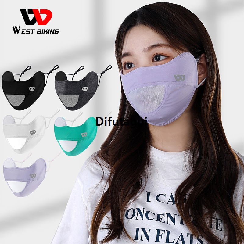 Difutagui WEST BIKING Ice Silk Mask Summer Anti-UV Breathable Adjustable Balaklava Fashion Sunscreen Cool Cotton Men Women Sports Cycling Facemask