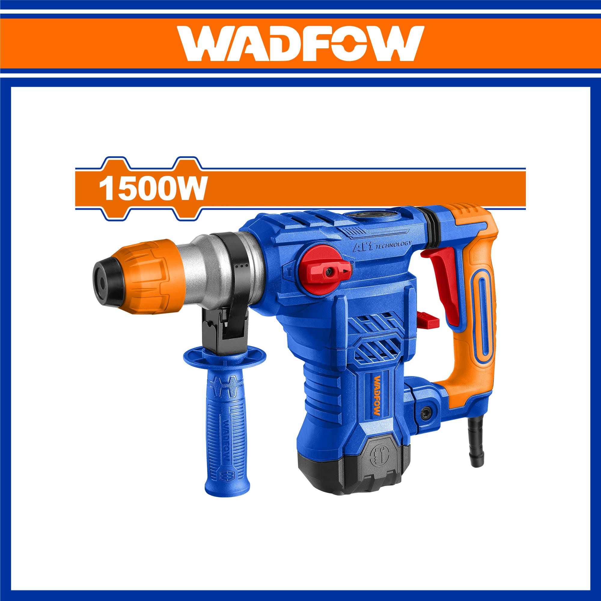 WADFOW 1500W SDS plus Rotary hammer With 3 Pcs drills bit and 2 Pcs chisels For Wood,Steel and Concrete WRH2D32