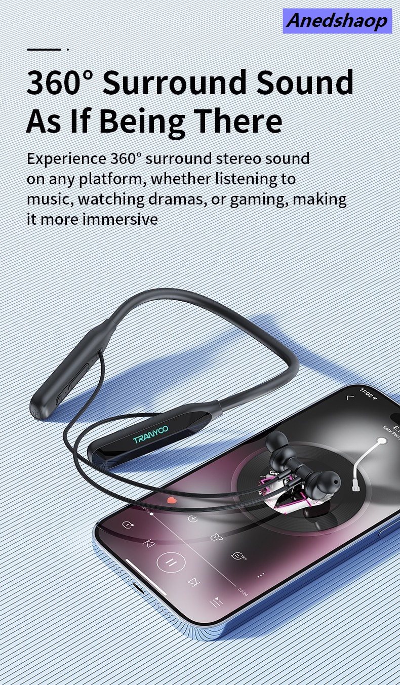 NEW Anedshaop Neck Mounted Sports Wireless Stereo Bluetooth Earphone - HD Sound, Sweatproof Lightweight, 10+ Hours Playtime, New style Magnetic Earbuds, Hands-Free Calls, Noise Cancelling, Ideal for Running, Gym, Workouts More