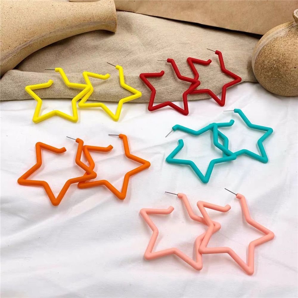 Cute Women Fashion Geometric Earrings Bright Fluorescence Colorful Star Hoop Earring