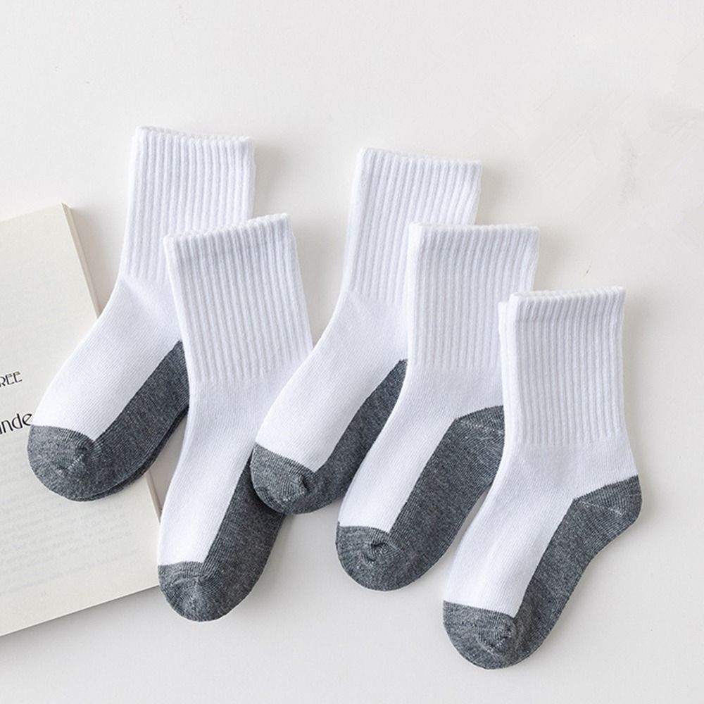 pair Comfortable Grey Black Sole Children White Socks Absorbing Sweat Baby Hosiery Sport Socks Solid Color Cloth Accessories Women