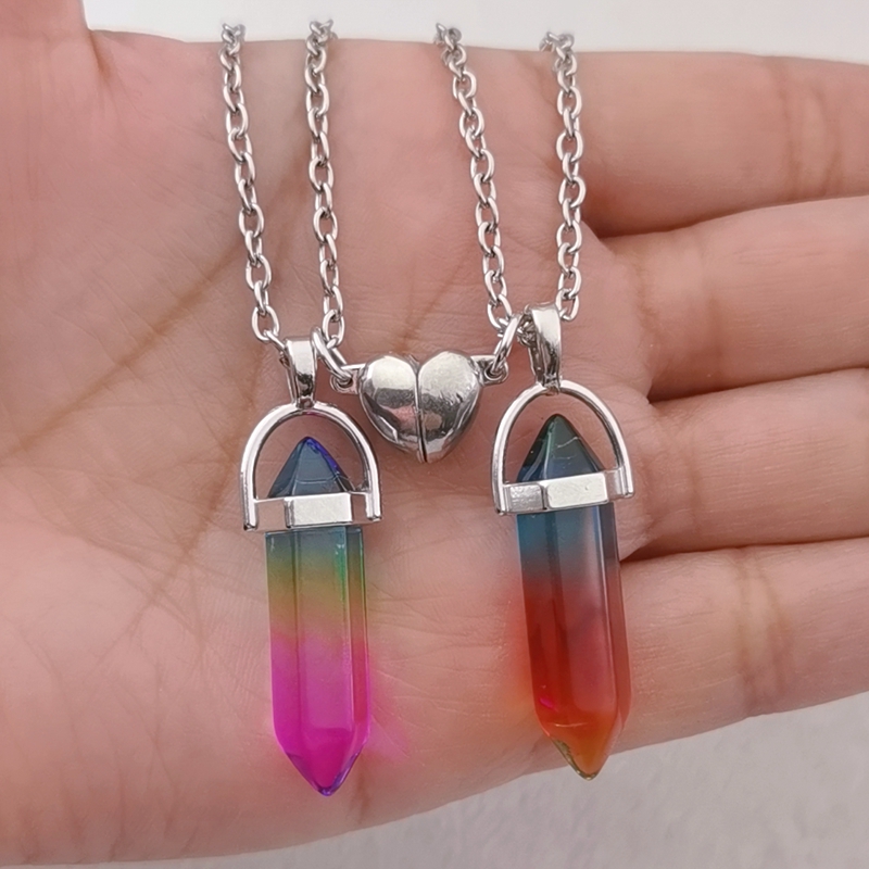 HOT Gift Friends Friendship Pendant Hexagon Geometric Couple Professional Fashion Matching Necklace Color Column Crystal Love Couple Jewelry