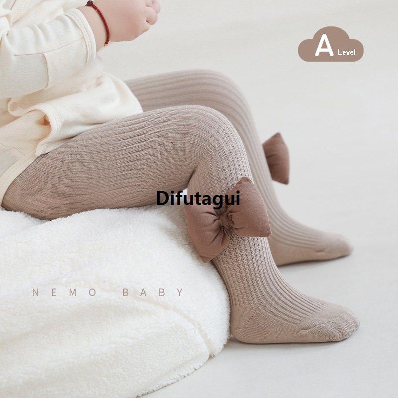 Difutagui 2023 Autumn Winter Baby Girls Big Bow Pantyhose Leggings High Quality Portable Pure Color Cotton Stocking Tights For Kids Girls 6M-8years