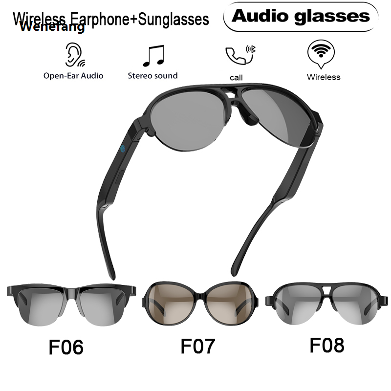 Wenefang 【New design】F08 Smart Music Sunglasses Earphone Hifi Sound Wireless Bluetooths 5.3 Headphone Driving Glasses Earbuds With Mic Headphones