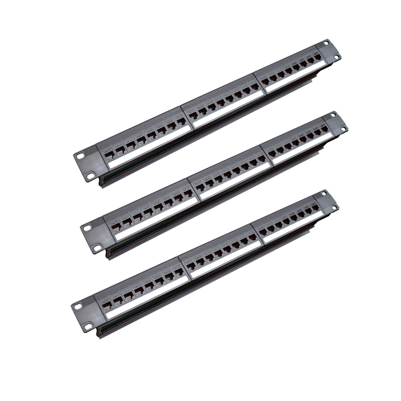 3X 19Inch 1U Cabinet Rack Pass-Through 24 Port CAT6 Patch Panel RJ45 Port (RJ45 Port) Modular Frame