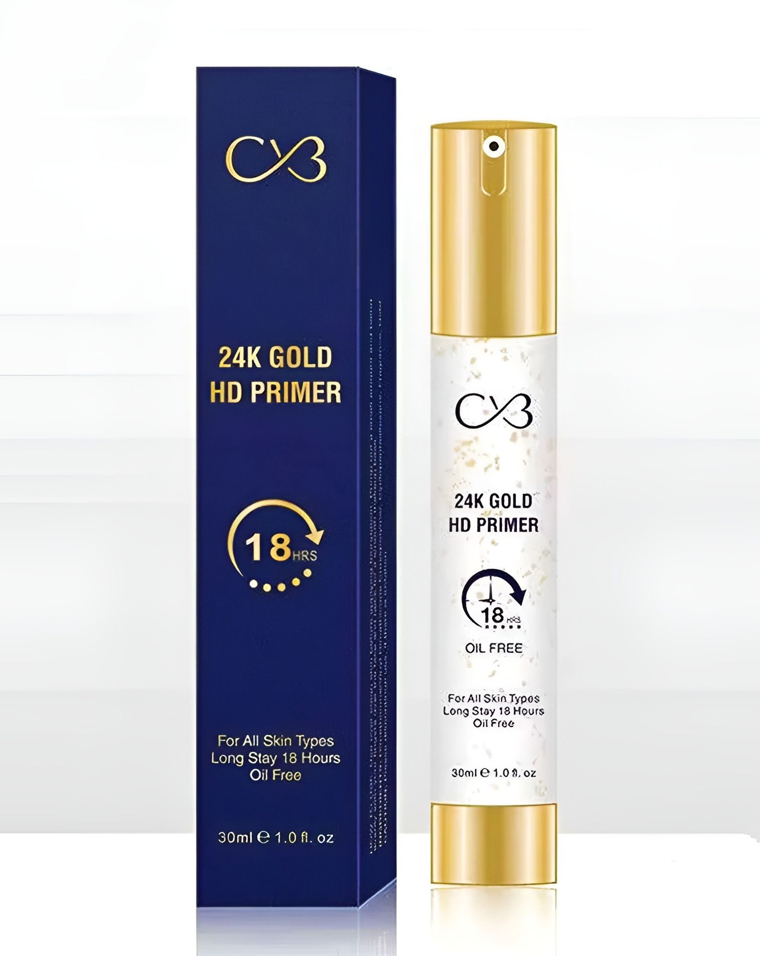 CVB 24K Gold HD Primer for Facial Rejuvenation, Makeup Base with Anti-aging & Fragrance-Free Formula (Gold, 30ml)
