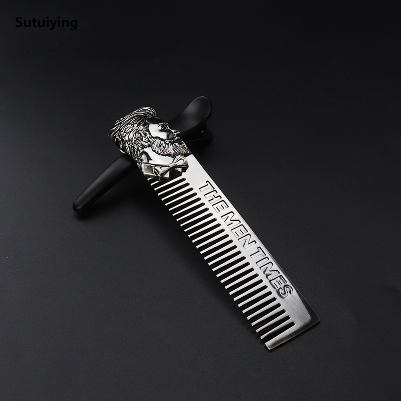 Sutuiying 2pcs men's portable metal stainless steel hair comb and creative High Quality styling beard comb, can hold pocket comb styling tools