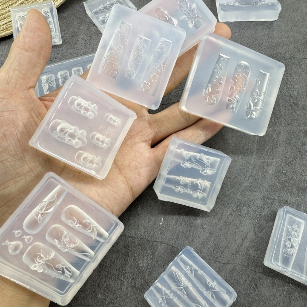 New Transparent Nailart Mold 3D Carving with Box Silicone Template Butterfly Tulip Bow Rose Flower Nail Art Molds Nail Decoration