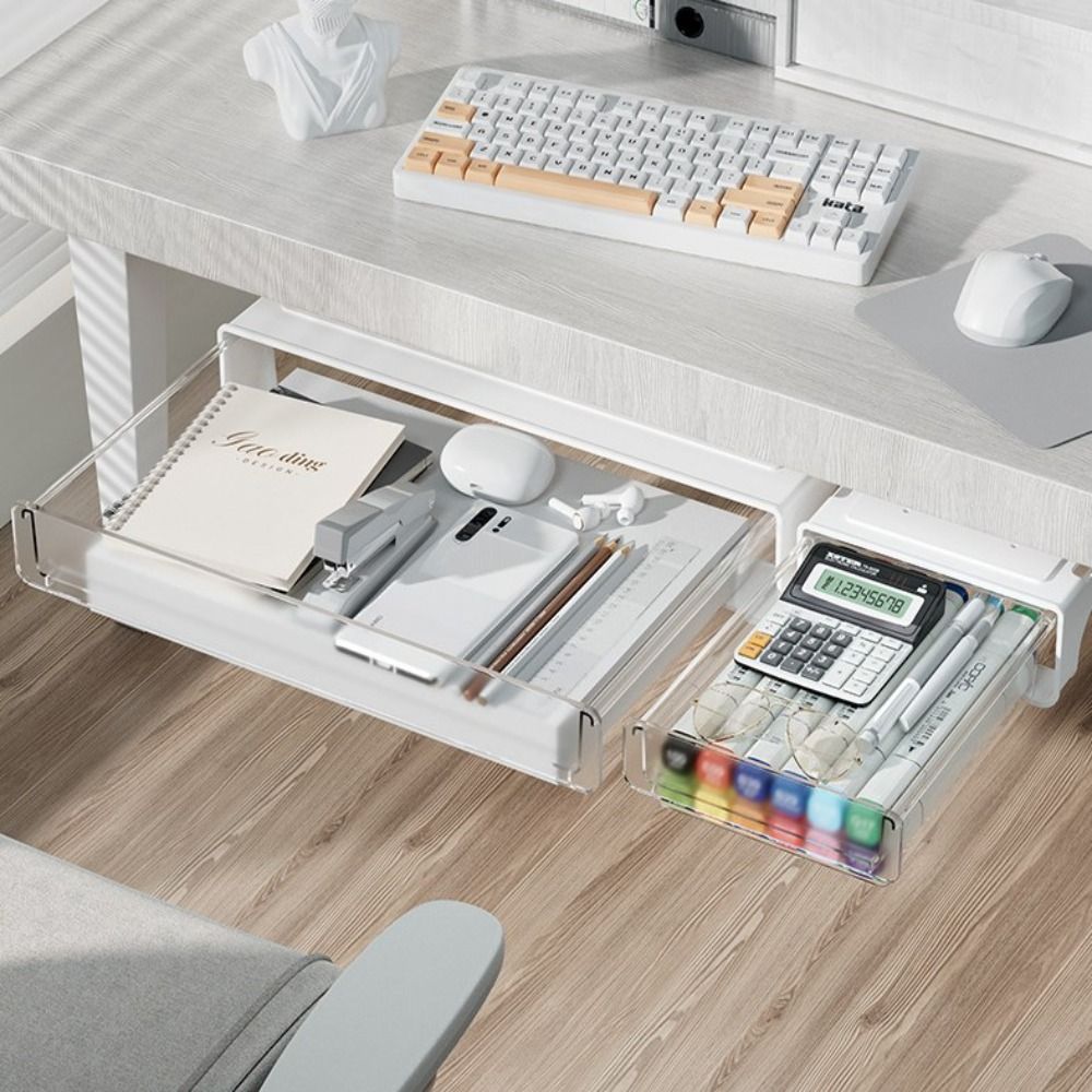 Invisible Storage Table Shelf Storage Box New Pull Out Storage Box Hanging Under Desk Drawer Large Capacity Undertable Drawer