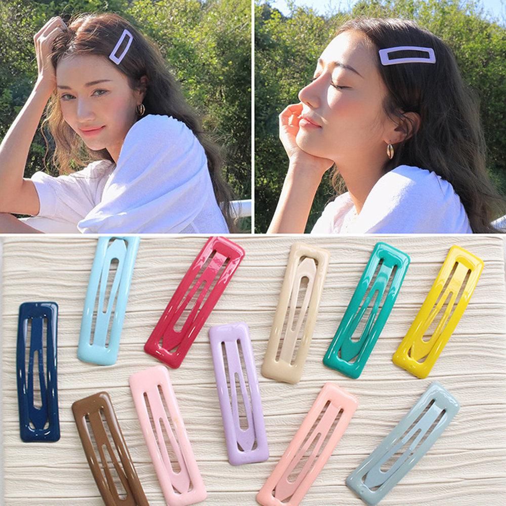 Candy Color Rectangle Shape Set Hair Clip 4 Pcs Set | Solid Metal Rectangular Casual Hair Clip For Women - 4 Pcs