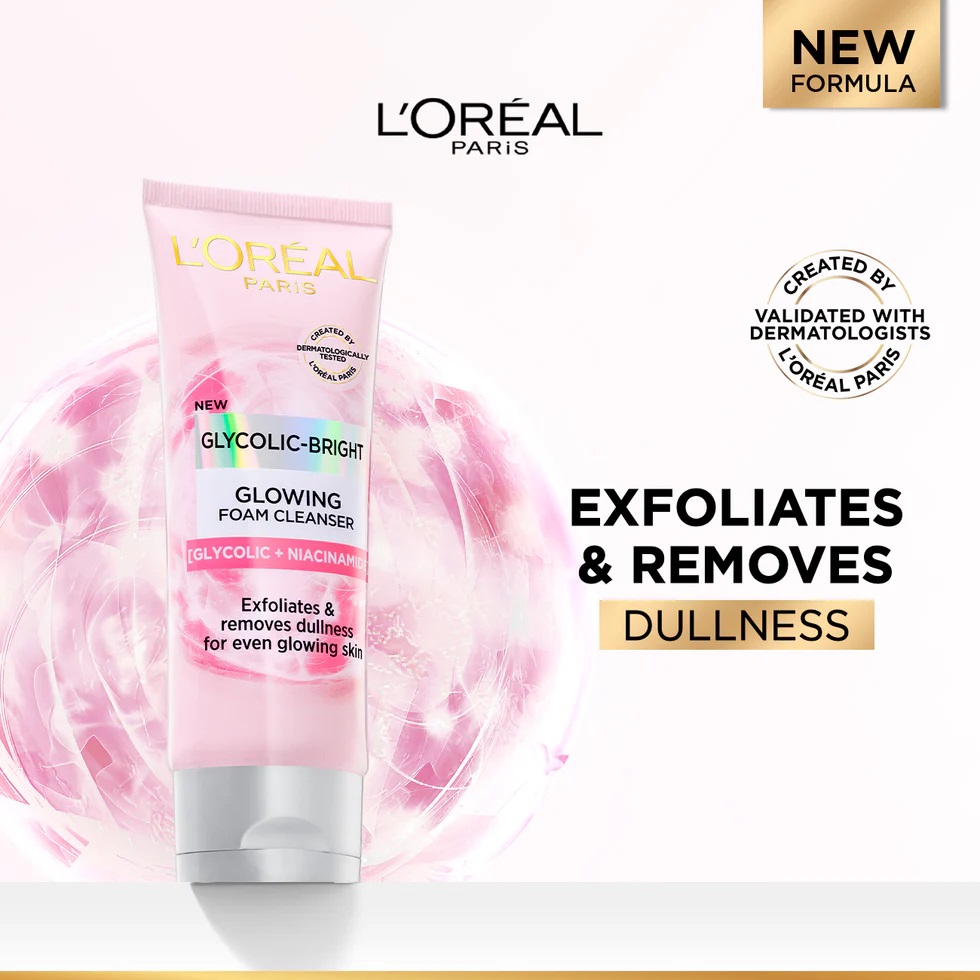 LOreal Paris Glycolic-Bright Glowing Foam Cleanser Foam (100 ml)