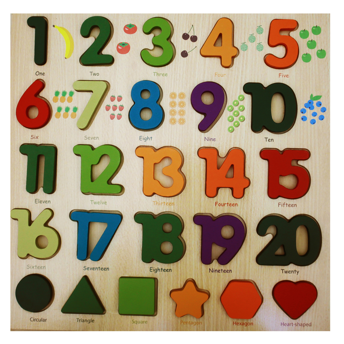 Colorful 3D Wooden Numerical Counting Blocks 1-20 with Mathematical Symbol & Pictures - Early Learning & Educational Puzzle for Baby & Toddlers