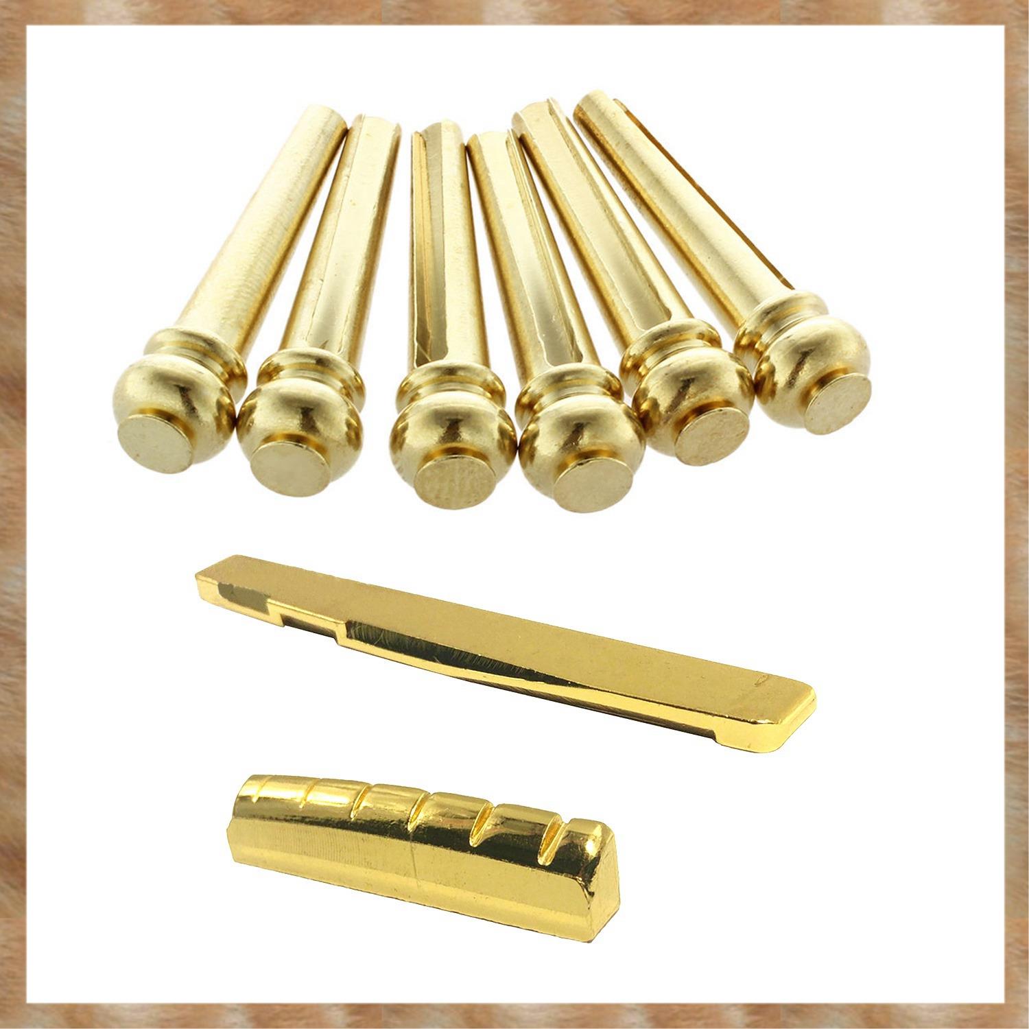 Kqueebee 8Pcs Guitar Parts: 6 Pcs Acoustic Guitar Bridge Pins String Nails & 2Pcs 6 String Acoustic Guitar Bridge Nut and Saddle