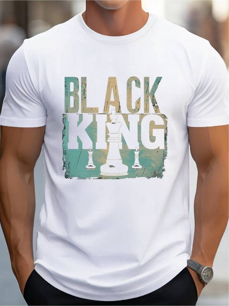 HOT Black King Of Chess Printed Men's Street Fashion Crew Neck T-Shirt Summer Casual Comfort T-Shirt Daily Vacation Clothing Top