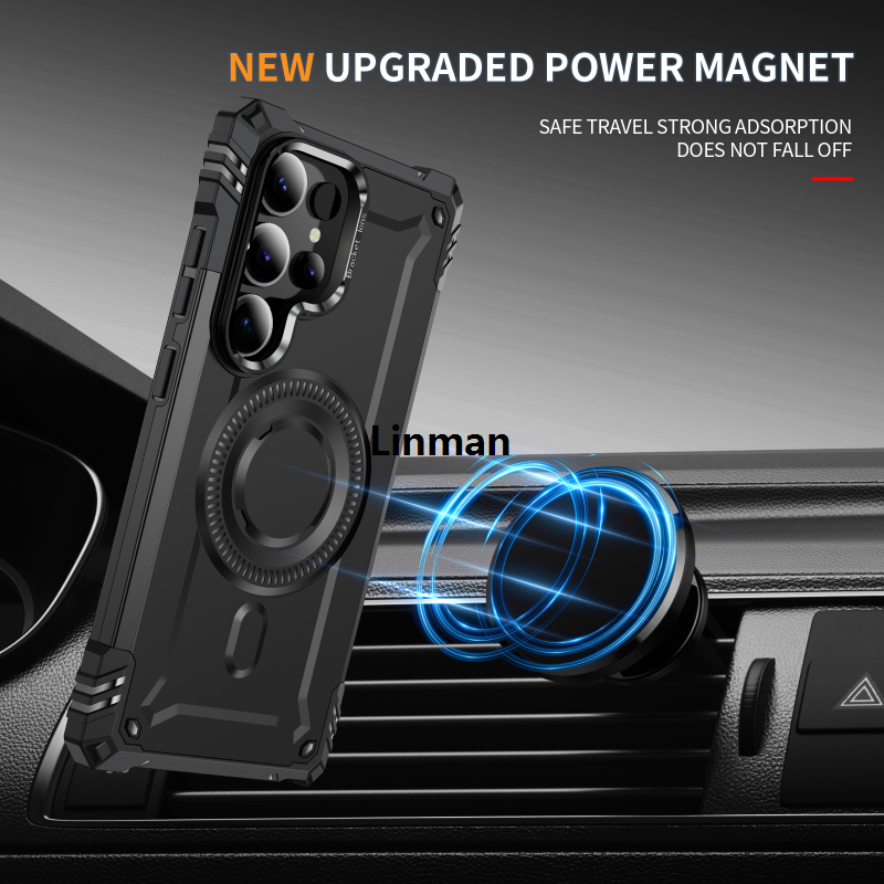 Linman HODON Luxury Lens Holder Stand Magnetic Phone Case for Samsung Galaxy S23 S24 S25 UlPortable tra Plus S23 FE A54 A35 A34 A15 A06 A16 5G Cases Wireless Charge Armor Protect Cover