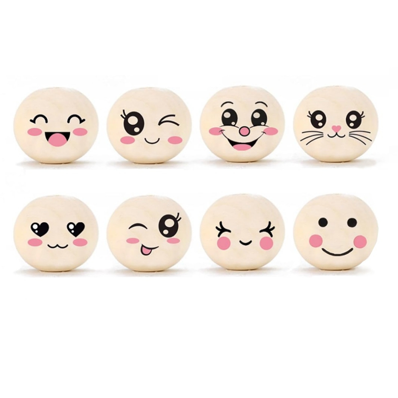 (GGBR) Cute Wooden Beads DIY Wooden Ball Toys Natural Wood