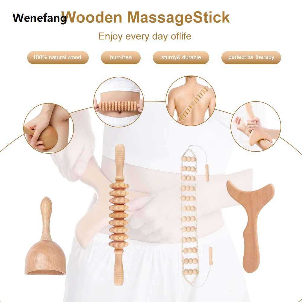Wenefang 100% Nature Wooden Therapy Massage Pain Relief Anti Cellulite Body Slimmling Lift Gua Sha Relaxation Tools Oil Care Massager