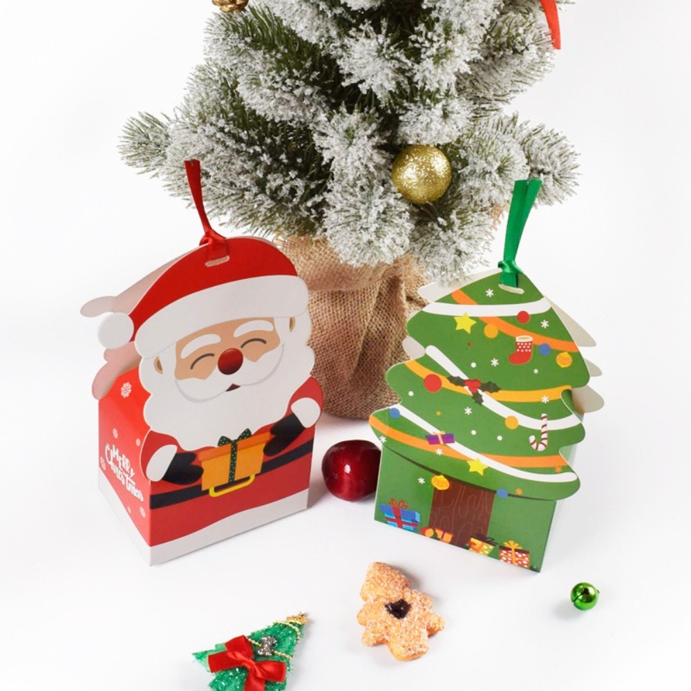 5PCS Cartoon Christmas Gift Boxes Kraft Paper Handheld Candy Gift Box Portable Lightweight Christmas Eve Apple Box Christmas Party Decor