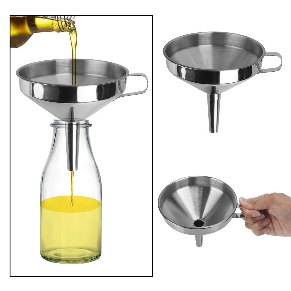 Metal Mini Funnel Wide Mouth Stainless Steel Funnel Spice Cooking Oil Filter with Detachable Filter Strainer Oil Spill Kitchen Tool Filter Funnel For Canning